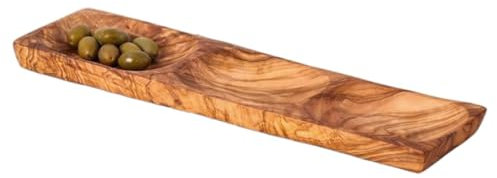 Kamsah Plat de service 3 sections en bois d'olivier (L : 30,5 cm, l : 7,6 cm) – Plateau de service en bois pour collations, noix, apéritifs, fromage, viande, frites et trempettes – Plateau sectionnel