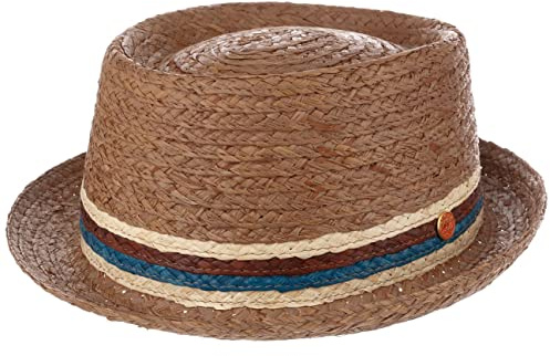 Mayser Gareth Pork Pie Strohhut Mehrfarbig gestreift Handmade Made in EU Herren Frühling Sommer braun XL (60-61 cm)