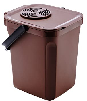 Cubo orgánico Active 10 litros marrón con tapa y filtro de carbón para control de olores, diseño compacto para separación de restos | Denox