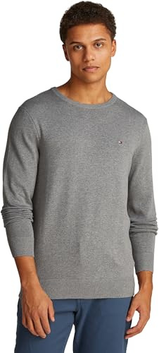 Tommy Hilfiger Uomo Pullover Essential Cotton Crew Neck in Cotone, Grigio (Medium Grey Heather), L