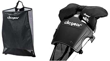 Clicgear Mesh Golf Trolley Storage Net, Black, & Golf Trolley Winter Mittens, Black, UK
