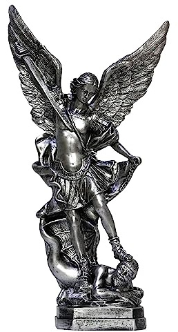 SAINWORDS St. Michael San Miguel Arcangel Statue Saint Erzengel Michael | Religiöse Sammelfigur Kampfengel Skulptur christliche katholische Figuren (Silber)