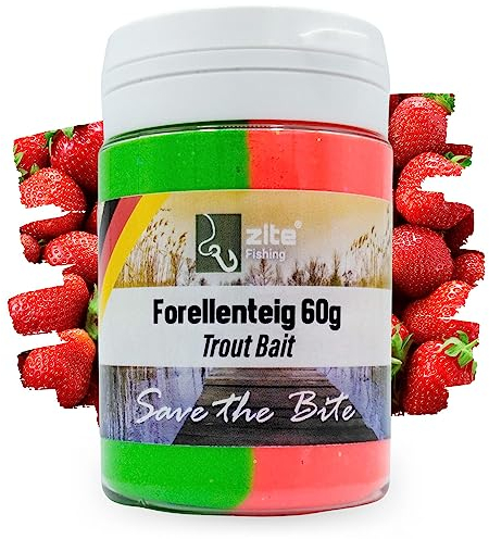 Zite Fishing Forellen-Pasten Special Editions - Trout Bait mit Lakritz, Krabbe & Erdbeer Aroma – 60g Forellen-Teig als fängiger Forellen-Köder mit Glitterpartikeln (Erdbeere rot/grün)