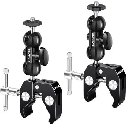Lanxire Super Clamp Monitor de montaje de abrazadera de cámara con adaptador de cabeza de bola doble de 360°, compatible con Canon/Nikon/DSLR/Gopro/Ronin-M/Ronin Mx/Freefly MOVI - 2 unidades