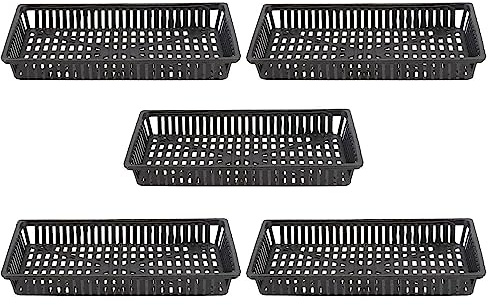 Bafnsiji 5er Pack Rechteckige Kunststoff Teich Pflanzen Körbe, Teich Pflanzkorb, Schwarz, 13.6 cm x 8 cm x 1.2 cm, both, 1 Level, Box Form, Aquarium-Planter