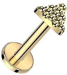 Paula & Fritz® Labret Piercing Dreieck Gold Titan-IUM Grade 23 1,2-mm Stab-Dicke 6-mm Stab-Länge Innen-Gewinde 4-mm Sockel Madonna Medusa Ohr-Piercing