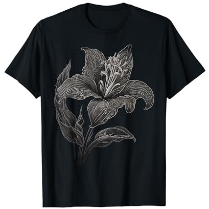 Fleur de lys minimaliste sur lys noir et blanc T-Shirt