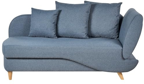Beliani Chaiselongue Leinenoptik blau rechtsseitig mit Stauraum Kissen modern Meri II