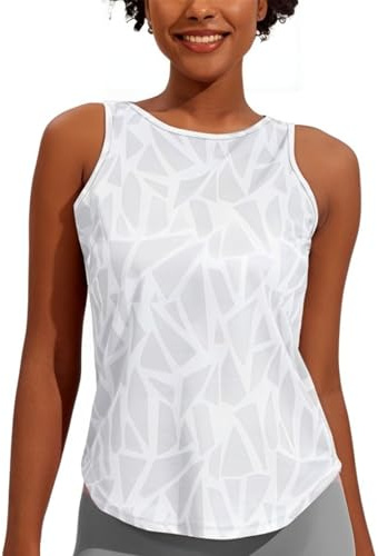 Weardear Damer sport tanktoppar ventilerande crop top yoga fitness skjorta ärmlös geo-tryck toppar vit XL, Vit, XL