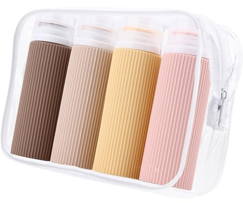 Flaconi da Viaggio in Silicone 100 ml 4 Pezzi Bottiglie da Viaggio Travel Bottles Set （Marrone）