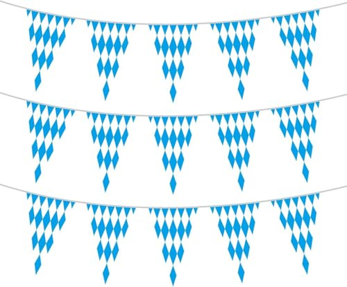 30M Oktoberfest Deko Blau Weiß Girlande,3 Stück Oktoberfest Dekoration Wimpelkette Outdoor Wetterfest Bayrische Deko Oktoberfest Girlande Dreiecksfahnen Oktoberfest Accessoires für Innen Outdoor