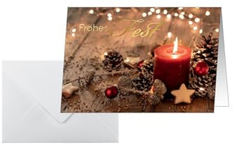 Sigel Premium Weihnachtskarten Red Christmas Candle A6 10 Stück | DS093, Mit Umschlägen aus nachhaltigem Papier zum Bedrucken