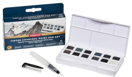 Derwent getöntes Kohle-Aquarelllfarben-Set, 12-teiliges Set, halbe Farbnäpfchen-Größe, wasserlöslich, ideal zum Malen von Landschaften, professionelle Qualität, Reisegröße, 2306249