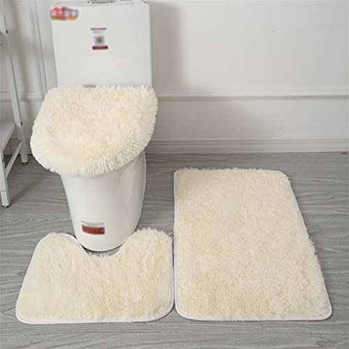 Reyox Badvorleger Set 3 Teilig, Weiche Hochflor Badematte rutschfest, Mikrofaser Flauschig Badteppich für Toilett WC Badezimmer Beige 3 STK