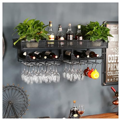 Metall-Weinregal Zur Wandmontage, Barregale Mit Hängendem Weinglashalter, Schnapsregal, Minibar, Glasregale, Barschrank, Küchenaufbewahrung, Likörflaschen-Ausstellungsregal Für Esszimmer, Bar-Dekorat