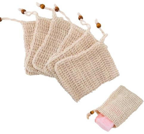 6 Stück Sisal Seifenbeutel,Sisal Seifensäckchen,Seifensäckchen Bio,Seifensack mit Kordelzug,Zum Duschen und Waschen, Peeling, zum Aufschäumen oder Trocknen von Seife,Tragbares Design