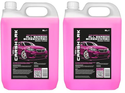 CARSHARK All Season Screenwash 2 x 5 Litres, with Pink Berry Fragrance, Low Smear formula