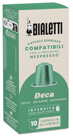 Bialetti Espresso Capsules Compatible with Nespresso Original – Italian Single Serve Pods, Decaf Roast (Pack of 10)