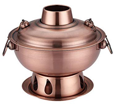 BFNDSSEOU Charcoal Hotpot, Traditional Charcoal Copper Hotpo Electric Fondues 1.8 Liters Stainless Steel Hot Pot Chinese Fondue Lamb Chinese Charcoal Hotpot Outdoor Cooker Picnic Cooker(Red Copper)