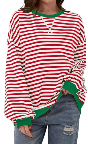 DUOEASE Damtröja randig oversize pullover långärmad höst rund hals sweatshirt Y2K toppar, Jul, L