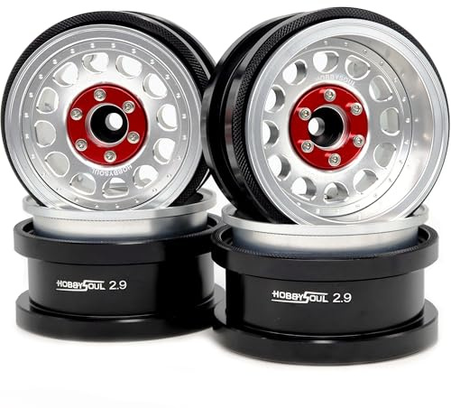 HOBBYSOUL 2.9 Beadlock Wheels Multiple Offset Aluminum Rims Silver Color for 1/6 RC Mud Crawler Truck Axial SCX6 Trail Upgrade Parts, HS701471