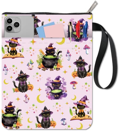 craspire Schwarze Katzen Buchhülle Halloween Buchumschläge Sterne Buchschutz Für Taschenbücher Waschbarer Buchumschlag Aus Stoff Mit Reißverschluss Und Zusätzlicher Ärmeltasche Für Buchliebhaber