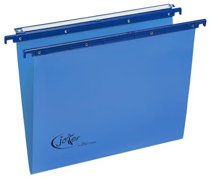 Joker® by Bertesi, Lotto di 25 Cartelle Sospese Top di gamma per Cassetti, in Cartone 270 gr/mq, Portaetichette Lenticolare già Montato, Interasse 39 cm, Fondo a V, Blu, Cod. 400/395 Link -A3
