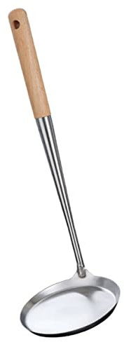 OUNONA Stainless Steel Pancake Spoon Long Wooden Handle for Frying Bunuelos and Pastry Non-Stick Kitchen Cooking Tool