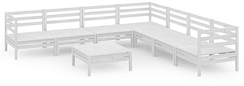 WEMYUFURN 8-TLG. Garten-Lounge-Set Massivholz Kiefer Weiß, Outdoor-Sitzgruppe, Terrassen-Lounge-Set, Garten-Couchgarnitur - Wetterbeständig, Komfortabel - für Terrasse, Garten und Balkon