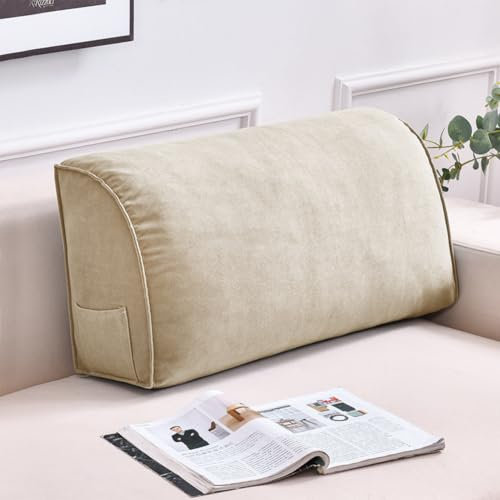 ZHULONGRUSHUI Große Rückenstütze, Lesekeilkissen, weiche Nackenrolle, dreieckiges Positionierungskissen, Sofa-Rückenkissen mit abnehmbarem Bezug, Einzelbett (70 x 35 x 20 cm, Beige)
