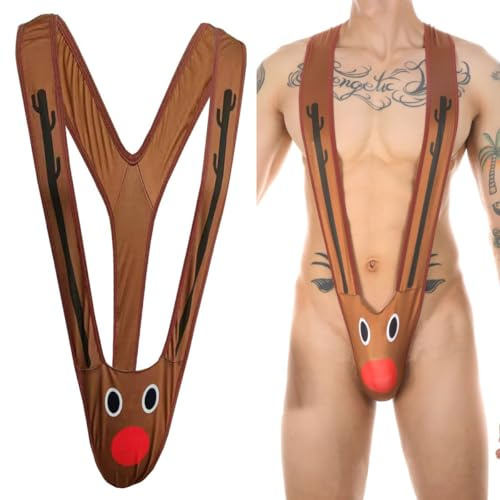 VemeFufu Perizoma Mankini Borat Costume da bagno Uomo Sexy Suspensorio V Sling Costume da bagno Costume da festa Bikini String per Uomo Beachkini Spiaggia Natale Halloween 1 Pack A. Marrone, 1