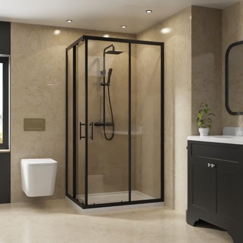 NRG 1000 x 800mm Bathroom Rectangular Shower Enclosure with Double Sliding Doors 6mm Safety Glass Black Framed