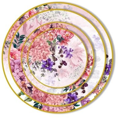 YLGTYUIK Dessertteller Flower Love Essteller aus Knochenporzellan, runder Teller mit Goldrand, westliches Essen, Süßigkeiten, Gebäck, Geschirr, Teller, 4-teiliges Set, Essgeschirr