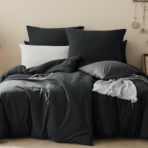 JELLYMONI Bettwäsche 135x200 Baumwolle 4-Teilig Bettwäsche-Sets Anthrazit Oeko-Tex 100% Gewaschene Baumwolle 2 Bettbezüge mit Reißverschluss und 2 Kissenbezüge 80X80 mit Umschlag Weich
