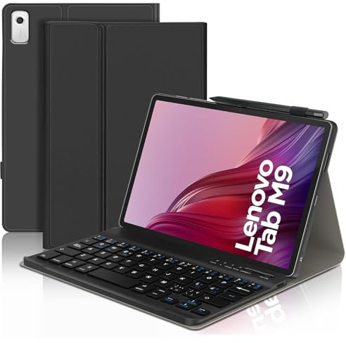 JADEMALL Funda Teclado para Lenovo Tab M9 9 2023, Teclado Magnético Extraíble Inalámbrico Bluetooth con Español Ñ para Tablet Lenovo Tab M9 9 Pulgada, Negro