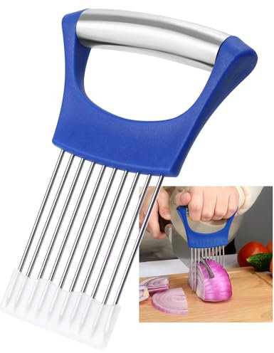 Zwiebelhalter aus Edelstahl zum Schneiden, Zwiebelschneider, Zwiebelschneider zum Schneiden von Zwiebeln, Tomaten, Avocados, Eiern und anderem Gemüse, Küchenutensilien, Geschenk (blau)