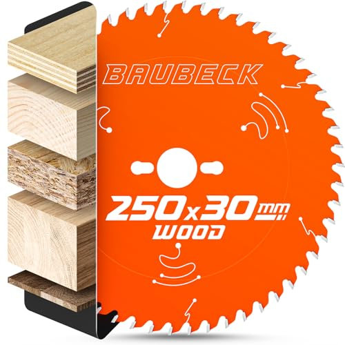 BAUBECK Sägeblatt 250x30 2.6mm Schnitt in Holz, 54 Zähne für Kapp- & Tischkreissägen, wie von Einhell. Dewalt 7492, Elektra Beckum KGS 300 kompatibel, Kreissägeblatt 250, Kappsägeblatt 250