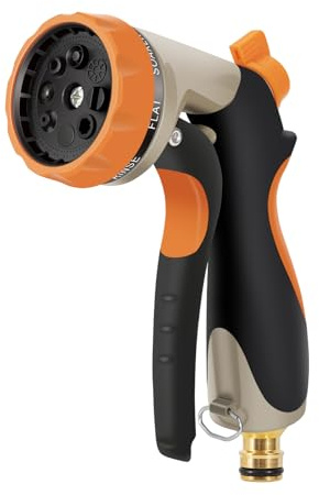 RnCop Metal Hose Spray Gun, 8 Adjustable Patterns Metal Body High-Pressure Hose Nozzle for Precision Watering, Perfect for Plants, Lawns, Cars, Bikes, and Pets Bathing-Orange