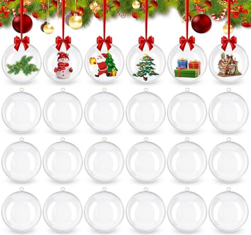 SaiXuan Durchsichtige Weihnachtskugeln, 24 Stück, 6cm Transparente Weihnachtskugeln Kunststoff, Christbaumkugeln aus Plastik,Füllbare Acrylkugel, Weihnachtsdeko für Baum & Geschenkboxen