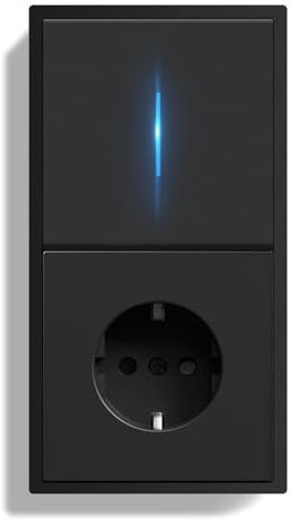 BSEEDLIFE Lichtschalter mit Steckdose, 1 Fach 2 Weg Doppelt Lichtschalter Unterputz mit Indikator，80 * 150mm PC Rahmen Unterputz Steckdose mit Schalter，Kabelklemmen&Krallen, Einfache Montage，Schwarz