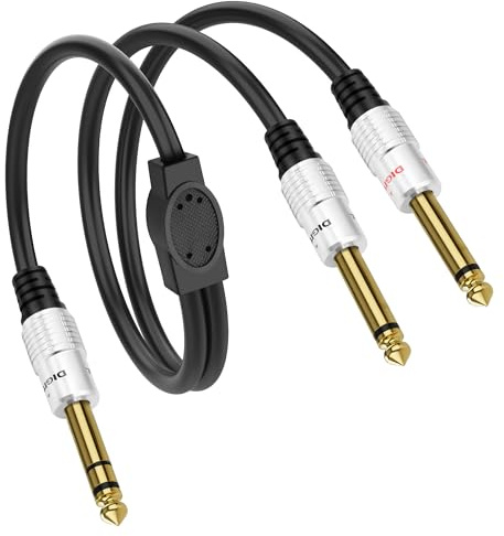 XMSJSIY 1/4 6.35mm TRS to TS Y Splitter Stereo Jack Cable 50CM/1.64FT | Gold Plated 6.35mm TRS Male to Dual 1/4 TS Male Mono Audio Cable for Amplifiers Mixer Speaker