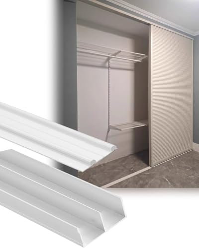 Minglez Kit Porta Scorrevole Kit Ferramenta per Anta Scorrevole a Scomparsa Doppia per Armadio, Binario per Porta Scorrevole da 60 76 120 152 167 170cm con Guida a Pavimento, Bianco(84 cm/33.0 inch)