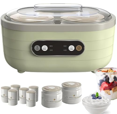 Yogurt Maker with 8 Ceramic Jars, 1400Ml Electric Machine, Adjustable Time, 360° Constant Temperature Heating, Multifunctional for Yoghurt and Cheese