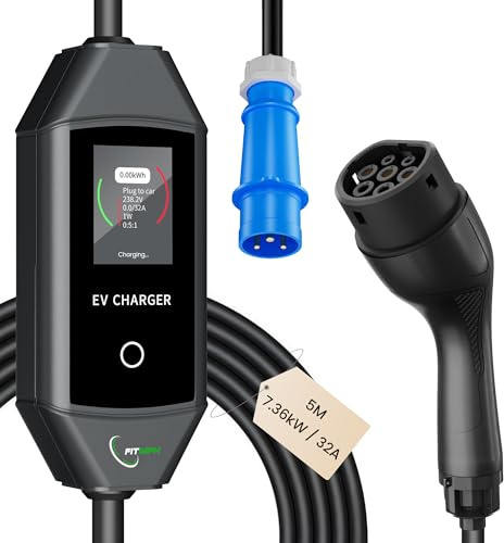 FITMPH - Cargador de coche eléctrico tipo 2 7,2 kW | Control vía aplicación Wi-FI y Bluetooth | Estándar IEC62196-2 | para BEV/PHEV | Enchufe estándar UE (5,0 m)