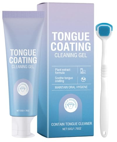 Erconsso Gel de nettoyage de la langue pour adultes avec brosse nettoyante – Kit de réparation ergonomique pour sensibilité, gencives, dents, haleine, quotidien, voyage, maison