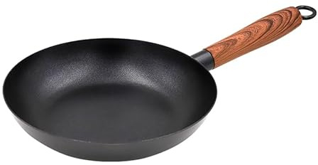 YIJIA Sartén Antiadherente de Acero al Carbono,Revestimiento Antiadherente,Libre de PFOA,Mango silicona Estilo Madera,Apta para Todo Tipo de cocinas,incluida inducción y Puede lavavajillas (Ø 30 cm)