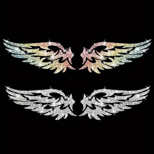 2PCS Sparkling Angel Wing Self-Adhesive PVC Rainbow Glittery Decal Sticker for Cars, Laptops, Trucks, Motorcycles Wall Window Luggage Scratch Cover Door Multi-Surface Decor Sticker