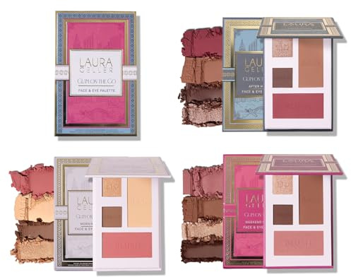 LAURA GELLER NEW YORK Glam On the Go Eyeshadow & Blush Palettes - Each Set Includes Three Palettes - Ready for Gifting - Easy to Use Makeup for Mature Skin