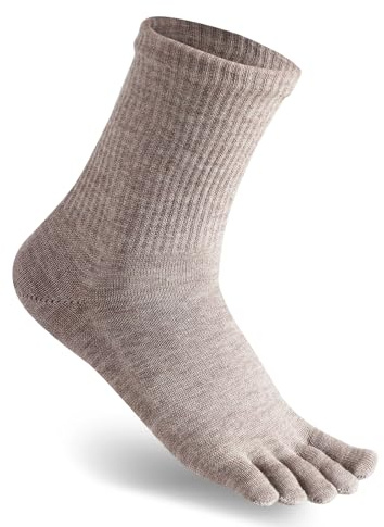Warm-Han Calcetines térmicos de dedos con 28% de lana, cálidos, para invierno, con caña acanalada, calcetines de cinco dedos U209WR, marrón claro, 39-43