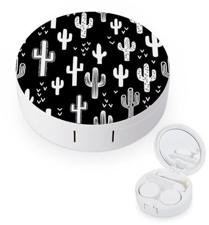 fkgvwo Contact Lens Case Black White Cactus Contact Lens Holder Box Container Soak Storage Kit
